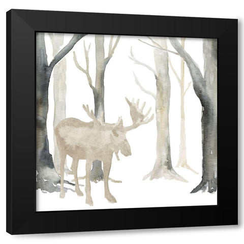 Winter Forest Moose Black Modern Wood Framed Art Print with Double Matting by Reed, Tara