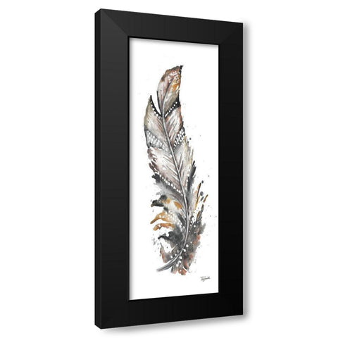 Tribal Feather Neutral Panel III Black Modern Wood Framed Art Print with Double Matting by Tre Sorelle Studios