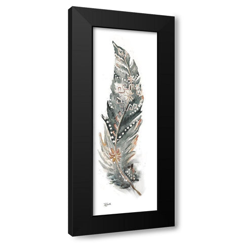 Tribal Feather Neutral Panel IV Black Modern Wood Framed Art Print with Double Matting by Tre Sorelle Studios