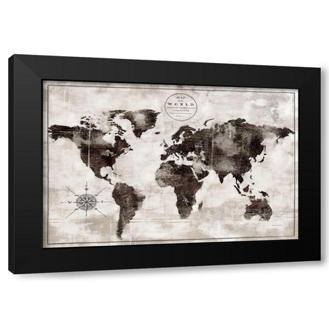 Rustic World Map Black and White Black Modern Wood Framed Art Print by Cusson, Marie Elaine