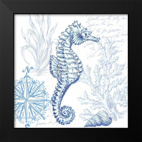 Coastal Sketchbook Sea Horse Black Modern Wood Framed Art Print by Tre Sorelle Studios