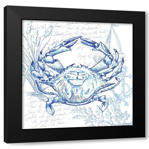 Coastal Sketchbook Crab Black Modern Wood Framed Art Print by Tre Sorelle Studios