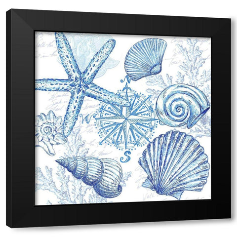 Coastal Sketchbook Shell Toss Black Modern Wood Framed Art Print with Double Matting by Tre Sorelle Studios