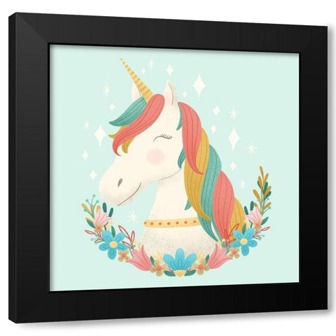 Unicorns and Flowers II Black Modern Wood Framed Art Print with Double Matting by Noonday Design