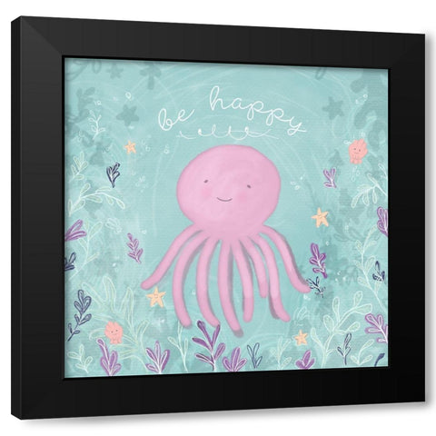 Mermaid and Octopus II Black Modern Wood Framed Art Print with Double Matting by Hartworks