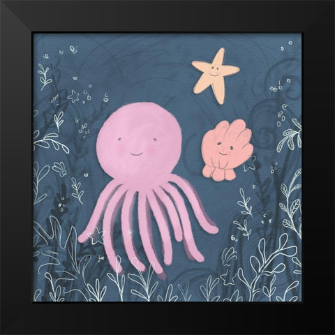 Mermaid and Octopus Navy II Black Modern Wood Framed Art Print by Hartworks