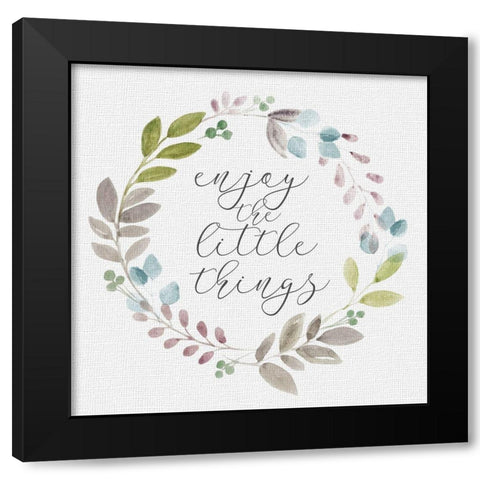 Botanical Wreath Enjoy little things Black Modern Wood Framed Art Print with Double Matting by Hartworks