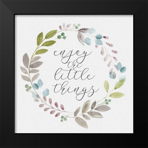 Botanical Wreath Enjoy little things Black Modern Wood Framed Art Print by Hartworks