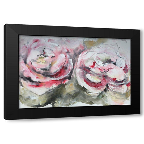 Pair of Pink Roses Landscape Black Modern Wood Framed Art Print with Double Matting by Chapman, Marcy