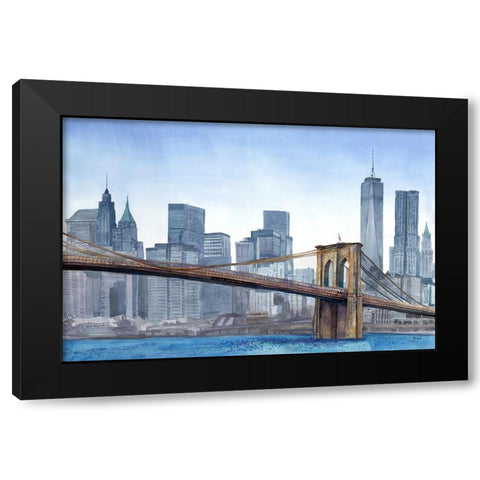 NY Skyline Black Modern Wood Framed Art Print with Double Matting by Bannarot