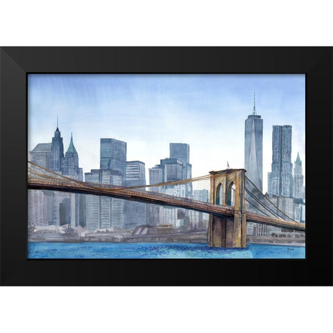 NY Skyline Black Modern Wood Framed Art Print by Bannarot