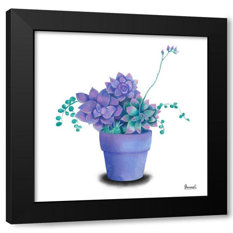 Turquoise Succulents II Black Modern Wood Framed Art Print with Double Matting by Bannarot