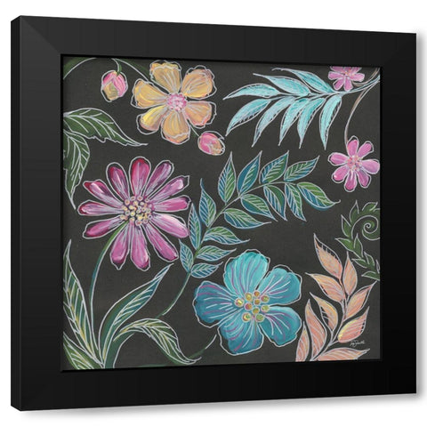 Boho Florals on Black I Black Modern Wood Framed Art Print by Tre Sorelle Studios