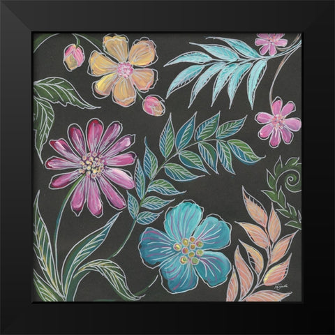 Boho Florals on Black I Black Modern Wood Framed Art Print by Tre Sorelle Studios