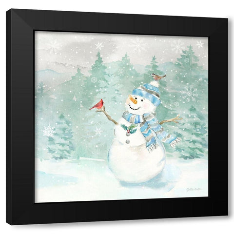 Let it Snow Blue Snowman II Black Modern Wood Framed Art Print with Double Matting by Coulter, Cynthia