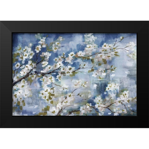 Cherry Blossoms Branch Blue and White landscape Black Modern Wood Framed Art Print by Tre Sorelle Studios