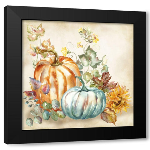 Watercolor Harvest Pumpkin I Black Modern Wood Framed Art Print with Double Matting by Tre Sorelle Studios