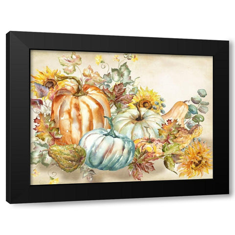 Watercolor Harvest Pumpkin landscape Black Modern Wood Framed Art Print by Tre Sorelle Studios