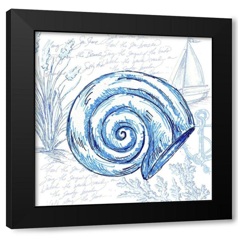 Coastal Sketchbook-Nautilus  Black Modern Wood Framed Art Print with Double Matting by Tre Sorelle Studios