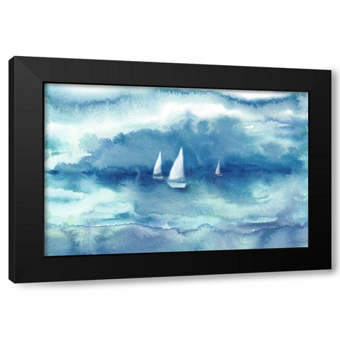 Watercolor Sailboat Abstract Blue Black Modern Wood Framed Art Print by Tre Sorelle Studios