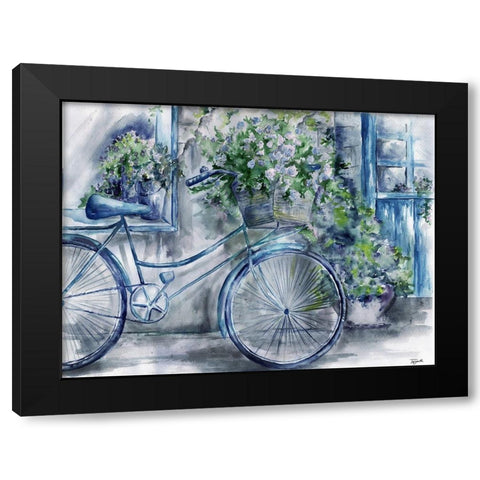 Blue and White Bicycle Florist Shop Black Modern Wood Framed Art Print with Double Matting by Tre Sorelle Studios