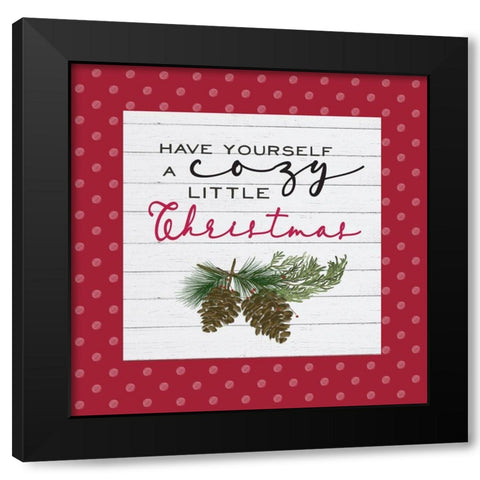 Cozy Christmas Dots I-Pine cones Black Modern Wood Framed Art Print with Double Matting by Hartworks