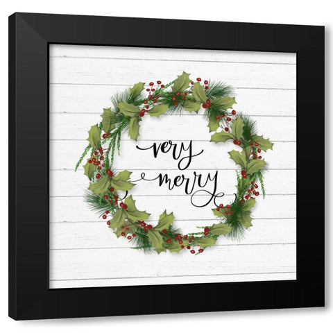 Cozy Christmas Wreath I Black Modern Wood Framed Art Print by Hartworks