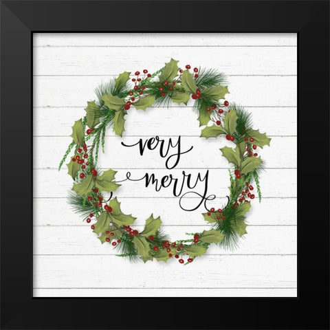 Cozy Christmas Wreath I Black Modern Wood Framed Art Print by Hartworks