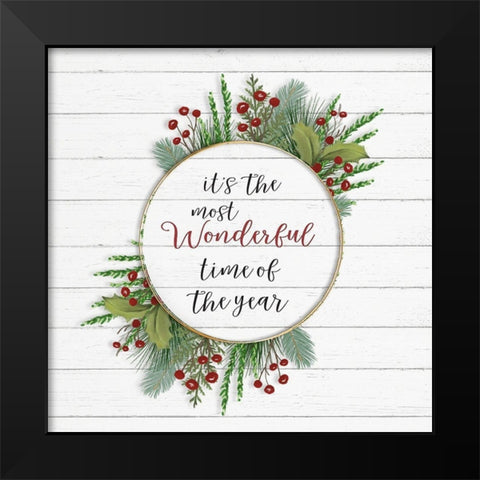 Cozy Christmas Wreath II Black Modern Wood Framed Art Print by Hartworks