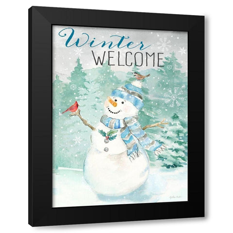 Let it Snow Blue Snowman portrait Black Modern Wood Framed Art Print with Double Matting by Coulter, Cynthia