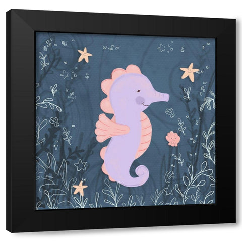 Seahorse and Turtle Blue I Black Modern Wood Framed Art Print by Hartworks
