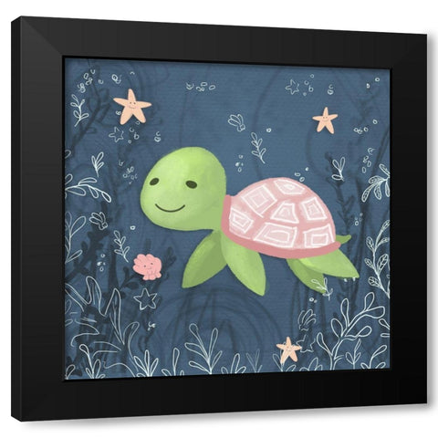 Seahorse and Turtle Blue II Black Modern Wood Framed Art Print with Double Matting by Hartworks