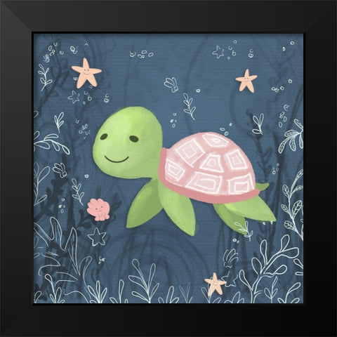 Seahorse and Turtle Blue II Black Modern Wood Framed Art Print by Hartworks