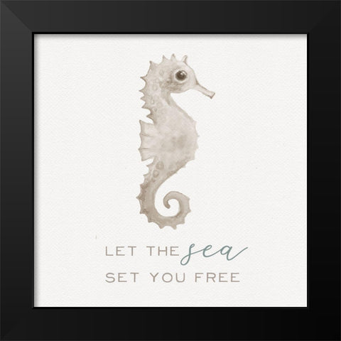 Sandy Seahorse Black Modern Wood Framed Art Print by Hartworks