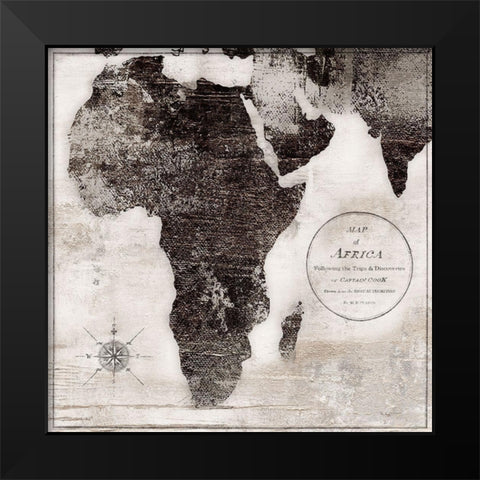 World Map Black and White I-Africa Black Modern Wood Framed Art Print by Cusson, Marie-Elaine
