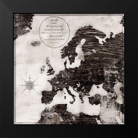 World Map Black and White III-Europe Black Modern Wood Framed Art Print by Cusson, Marie-Elaine