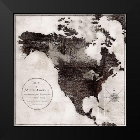 World Map Black and White IV-North America Black Modern Wood Framed Art Print by Cusson, Marie-Elaine