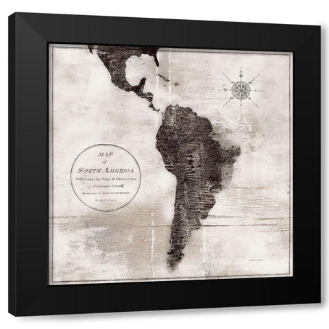 World Map Black and White VI-South America Black Modern Wood Framed Art Print with Double Matting by Cusson, Marie-Elaine