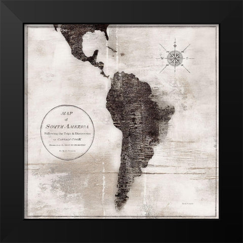 World Map Black and White VI-South America Black Modern Wood Framed Art Print by Cusson, Marie-Elaine