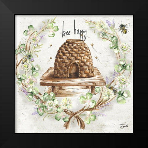 Honey Bee and Clover Wreath II Black Modern Wood Framed Art Print by Tre Sorelle Studios