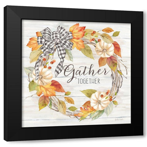 Pumpkin Patch Wreath I-Gather Black Modern Wood Framed Art Print with Double Matting by Coulter, Cynthia