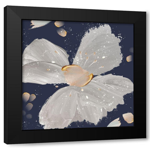 Contemporary Floral Gray on Blue Black Modern Wood Framed Art Print by Northern Lights