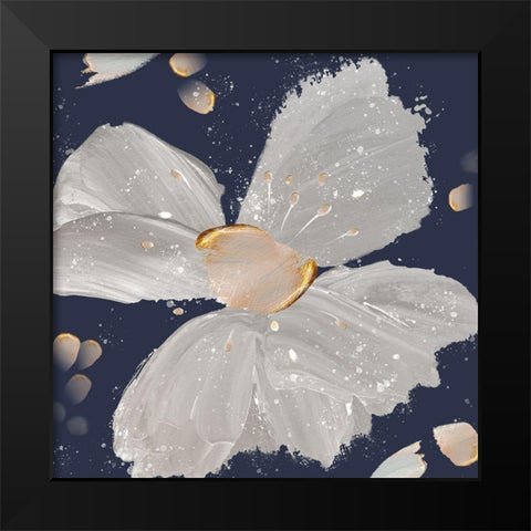 Contemporary Floral Gray on Blue Black Modern Wood Framed Art Print by Northern Lights