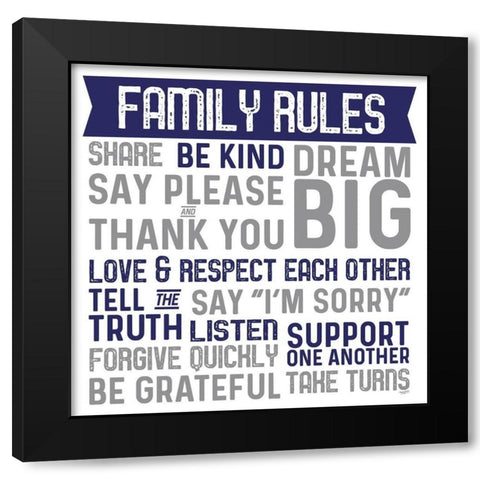 Family Rules II blue gray Black Modern Wood Framed Art Print with Double Matting by Reed, Tara