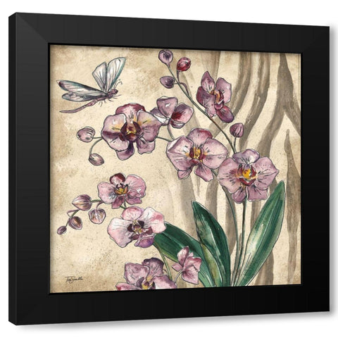 Boho Orchid and Dragonfly II Black Modern Wood Framed Art Print with Double Matting by Tre Sorelle Studios