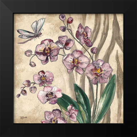 Boho Orchid and Dragonfly II Black Modern Wood Framed Art Print by Tre Sorelle Studios