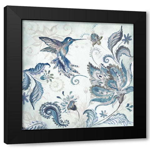 Watercolor Boho Blue Hummingbird I Black Modern Wood Framed Art Print with Double Matting by Tre Sorelle Studios