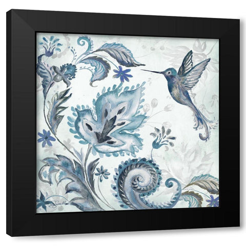 Watercolor Boho Blue Hummingbird II Black Modern Wood Framed Art Print with Double Matting by Tre Sorelle Studios