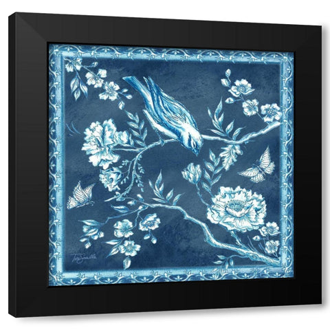 Chinoiserie Tile blue I Black Modern Wood Framed Art Print with Double Matting by Tre Sorelle Studios