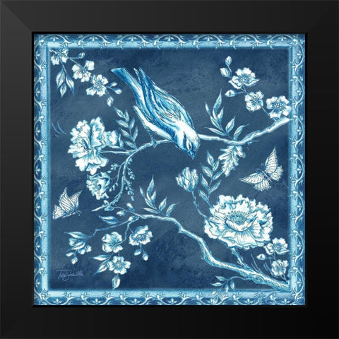 Chinoiserie Tile blue I Black Modern Wood Framed Art Print by Tre Sorelle Studios